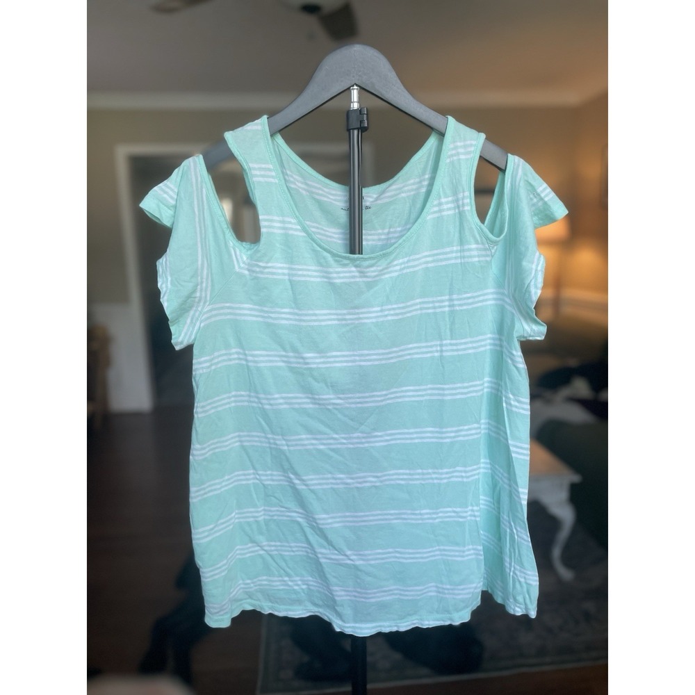 Crown and Ivy Women's L Off The Shoulder Blouse Blue White
